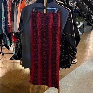 Cache Red Snake-Print Midi Skirt